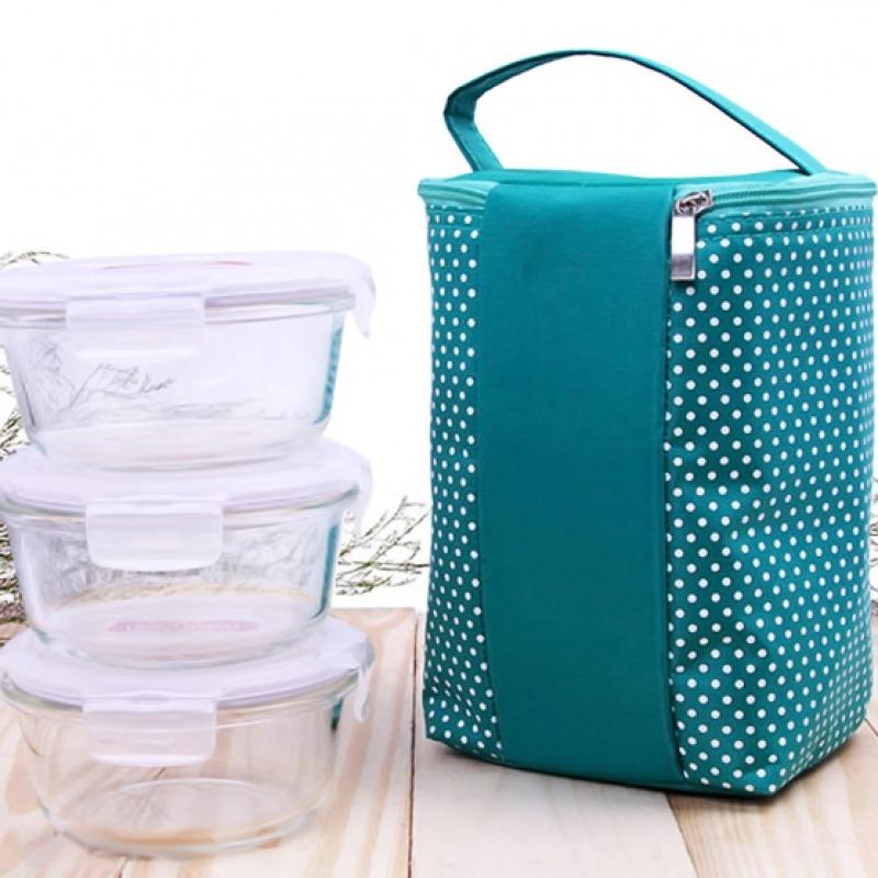 Combo 3 hộp thủy tinh lock&lock tròn 650ml tặng kèm túi giữ nhiệt