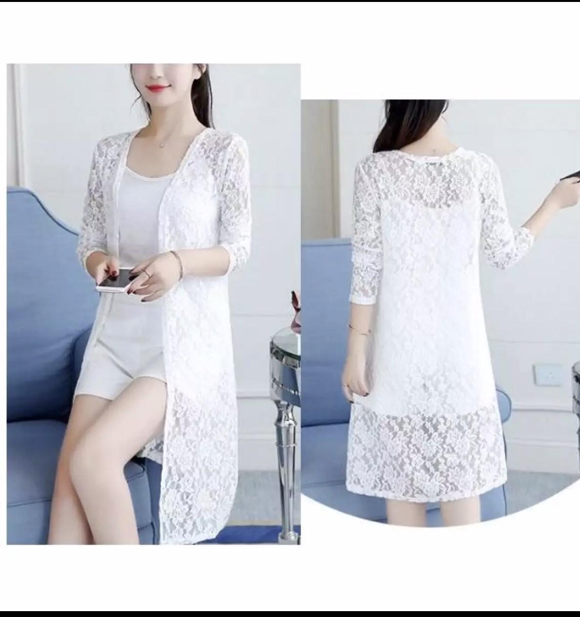 [HCM]Áo Khoác Ren Form Dài (Trắng)