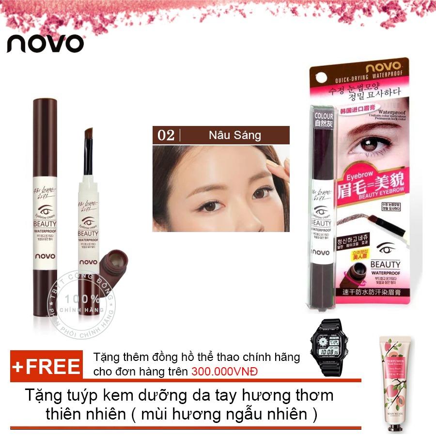 Bút kẻ mày cao cấp Novo 5068 ( dạng bột tán ) + Tặng tuýp kem dưỡng da tay hương thơm  thiên nhiên ( Đơn hàng mỹ phẩm trên 300k tặng thêm 1 đồng hồ thể thao như quảng cáo )