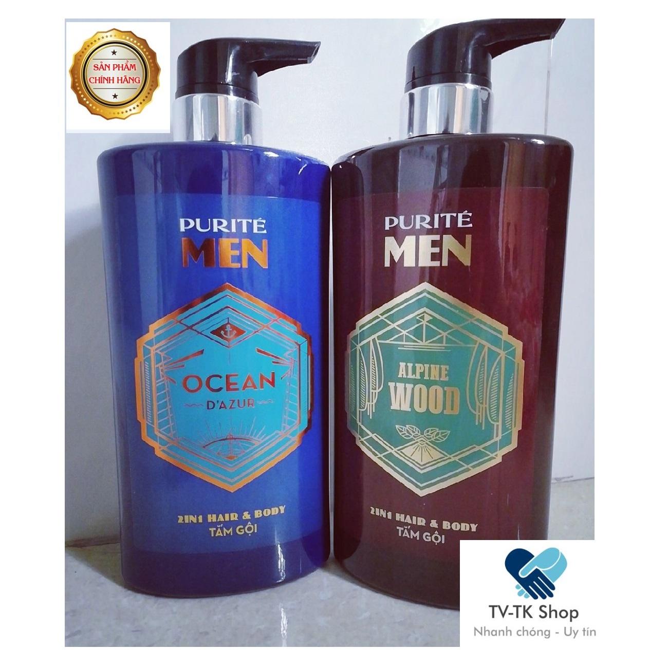 Combo 2 chai sữa tắm gội 2in1 purite men 650ml hương biển và hương gỗ quyến rũ