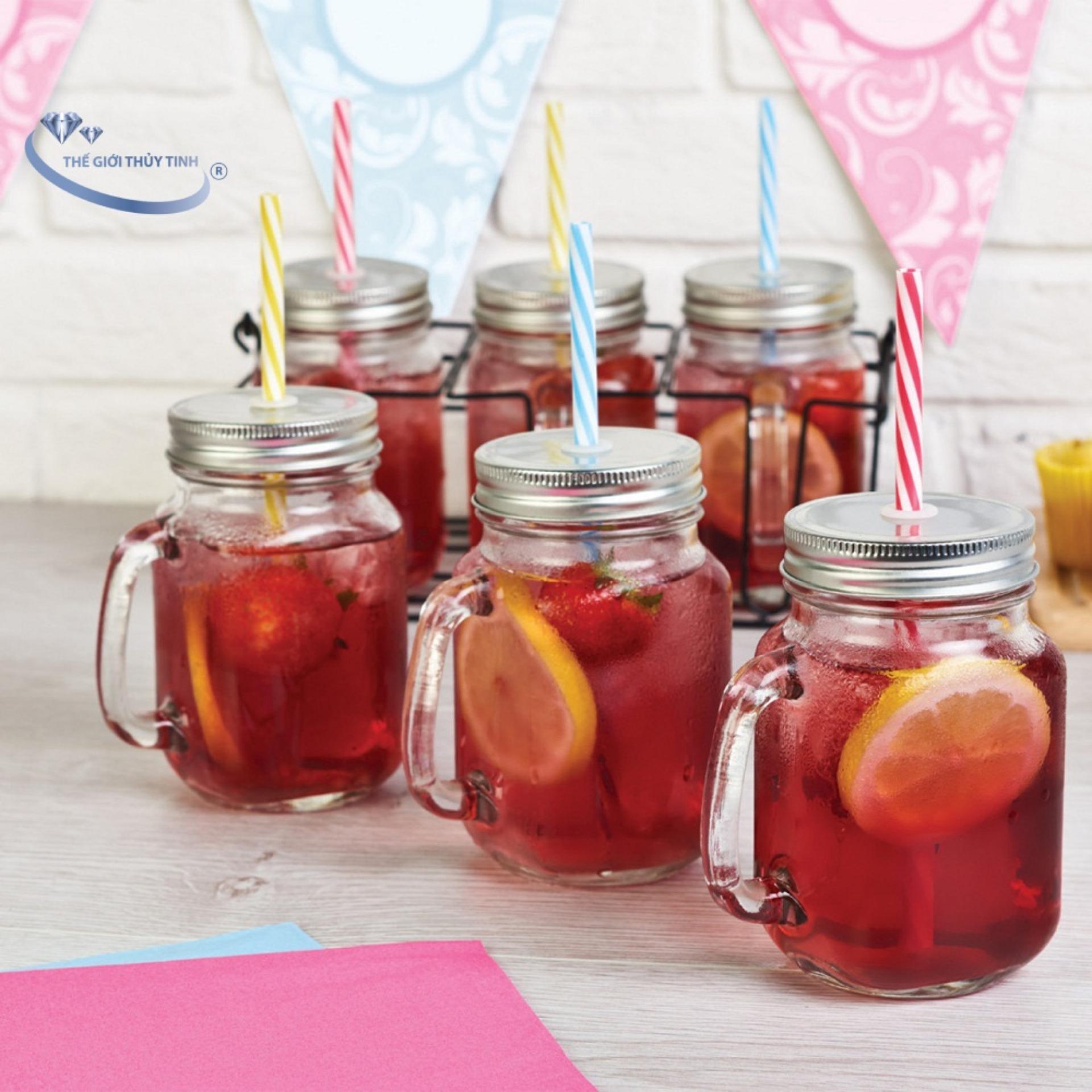 Bộ 48 Ly Quai Thủy Tinh Trà Sữa 450ML - Nắp Ngẫu Nhiên