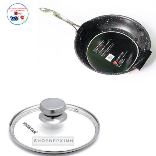Chảo chống dính cao cấp 3 lớp vân đá inox 304 và nắp kính Fivestar Standard 24cm.tặng 5 muỗng inox