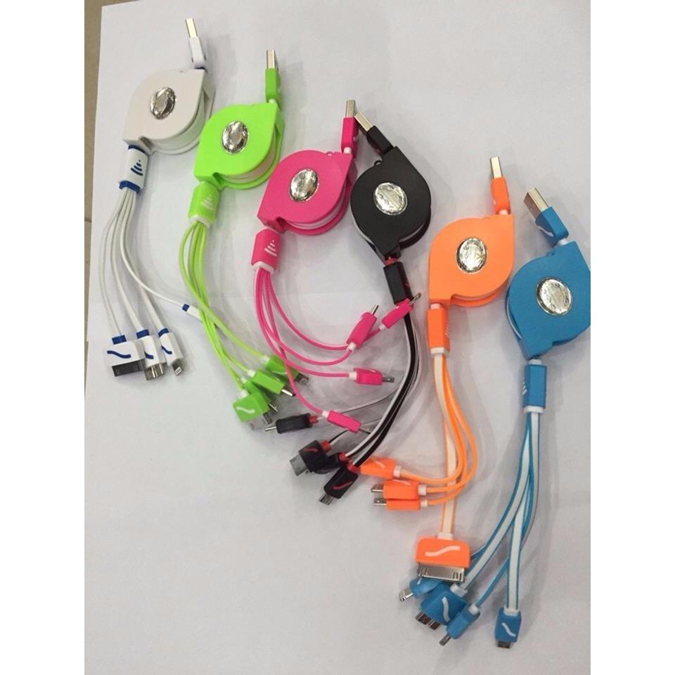 CÁP SẠC 4 ĐẦU SAMSUNG, IPHONE 4, IPHONE 5, IPHONE 6, NOTE 3… DÂY RÚT