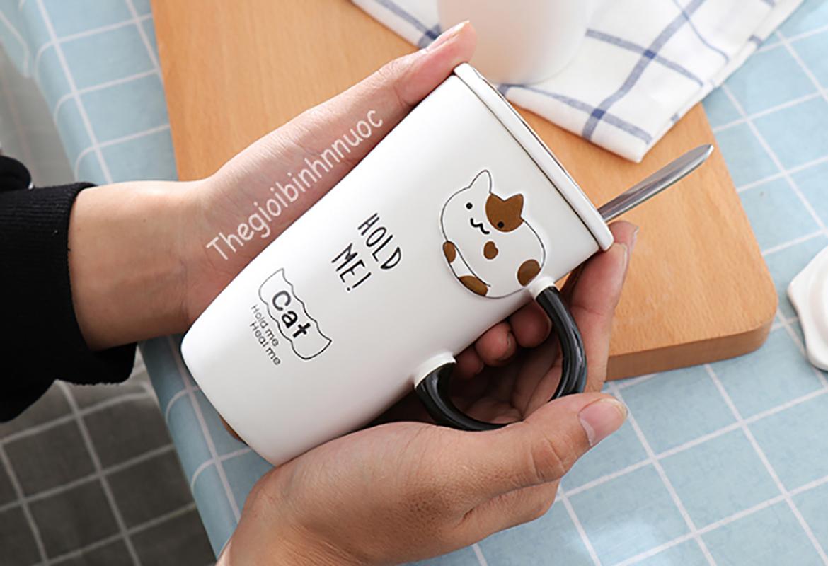 Ly sứ hình mèo có nắp dễ thương c20