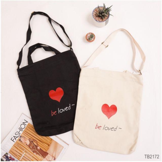 Túi tote đeo vai đeo chéo vải bố love