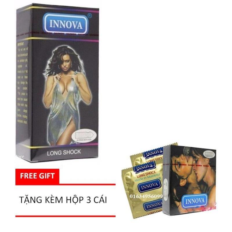 Bộ 1 hộp Bao cao su gân gai kéo dài thời gian cực tốt Innova hộp 12c tặng 1 hộp 3 cái