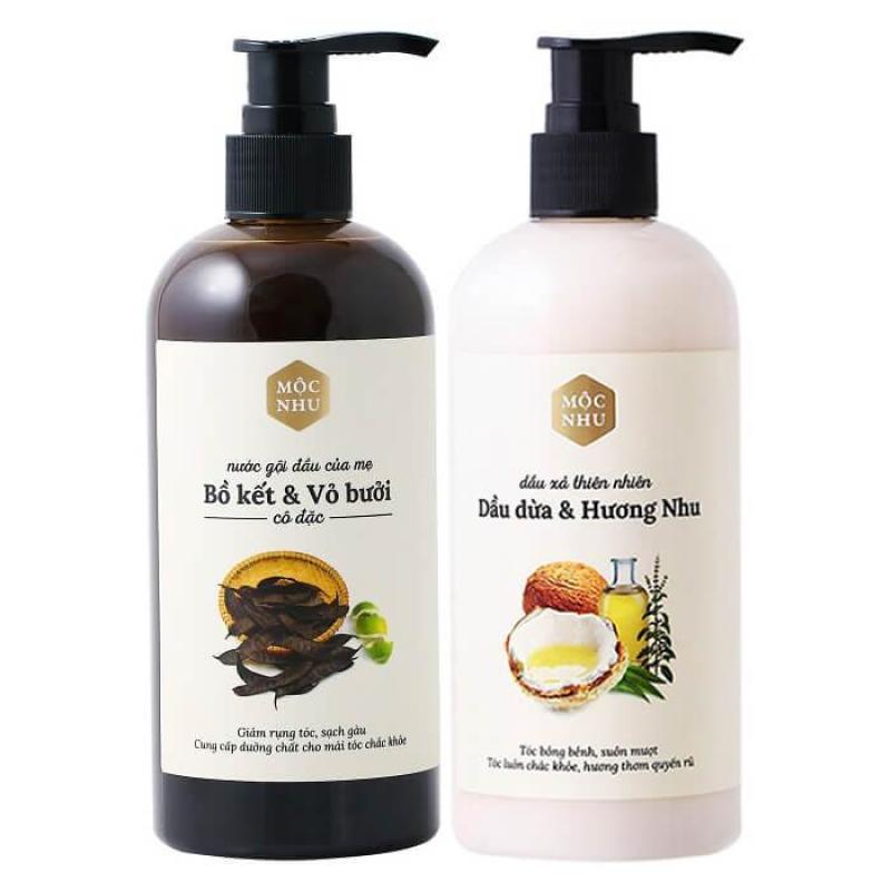 Combo Nước Dầu Gội và Dầu Xả Vỏ bưởi Bồ kết Mộc Nhu