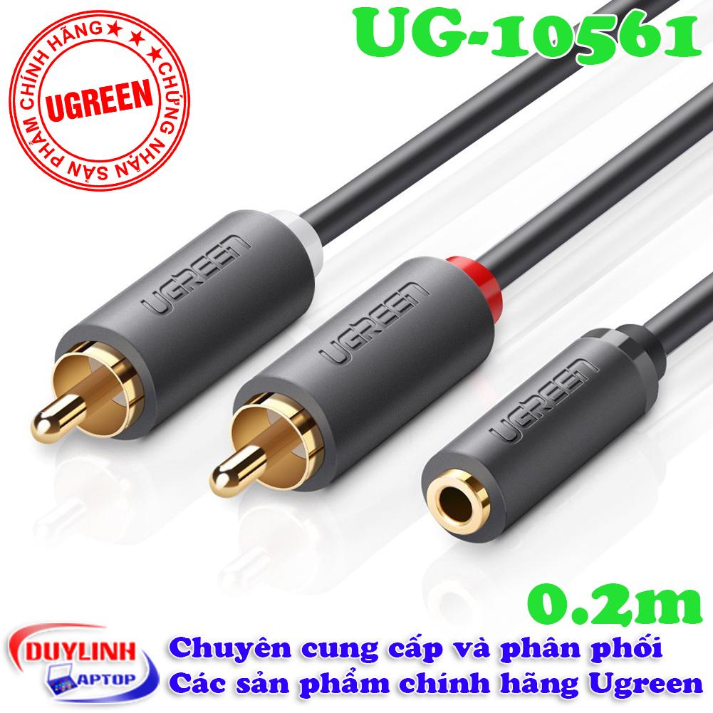 Cáp audio 3.5mm âm ra 2 rca dương dài 20cm ugreen 10561 mạ vàng cao cấp