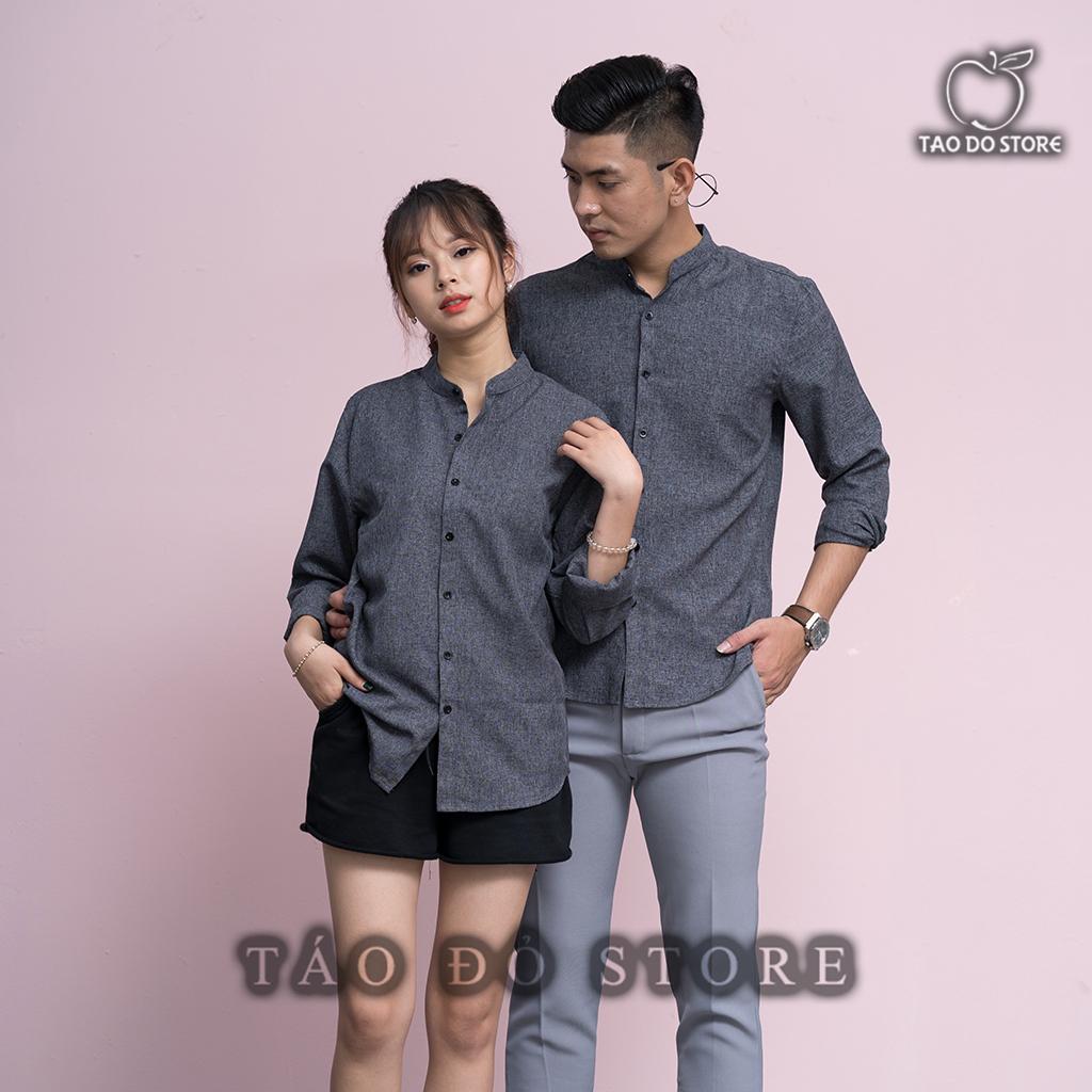 Áo Sơ Mi Cặp Đôi Nam Nữ Gia Đình Vải Đũi Thoáng Mát - SMT04  (Xám Đậm)