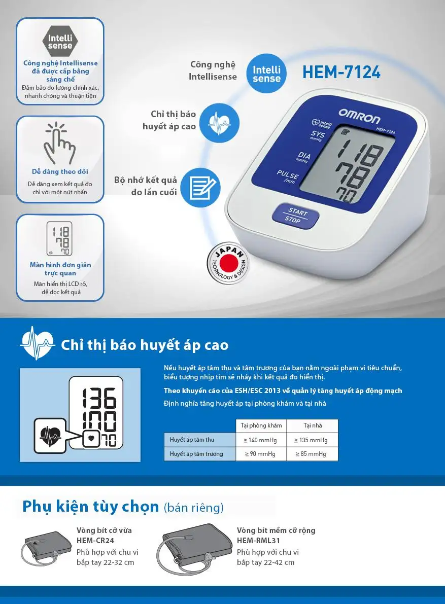 Máy đo huyết áp tự động Omron HEM-7124
