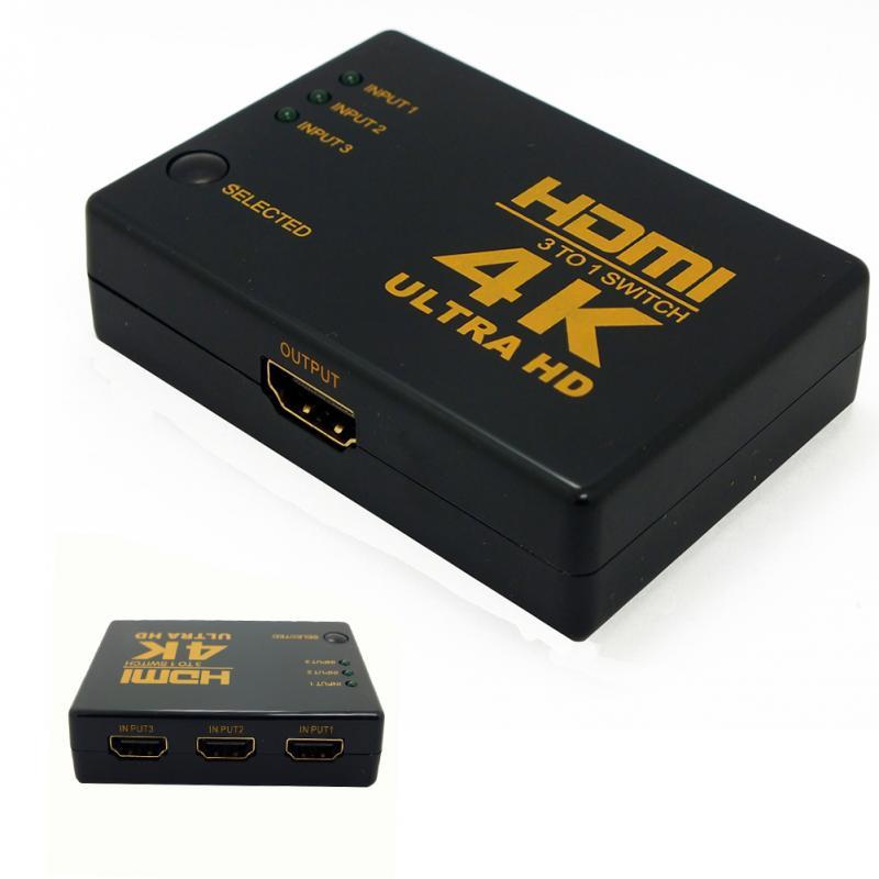 Bộ chuyển đổi hdmi 4k switch 3 port có remote: 3 đầu hdmi vào và 1 đầu hdmi ra