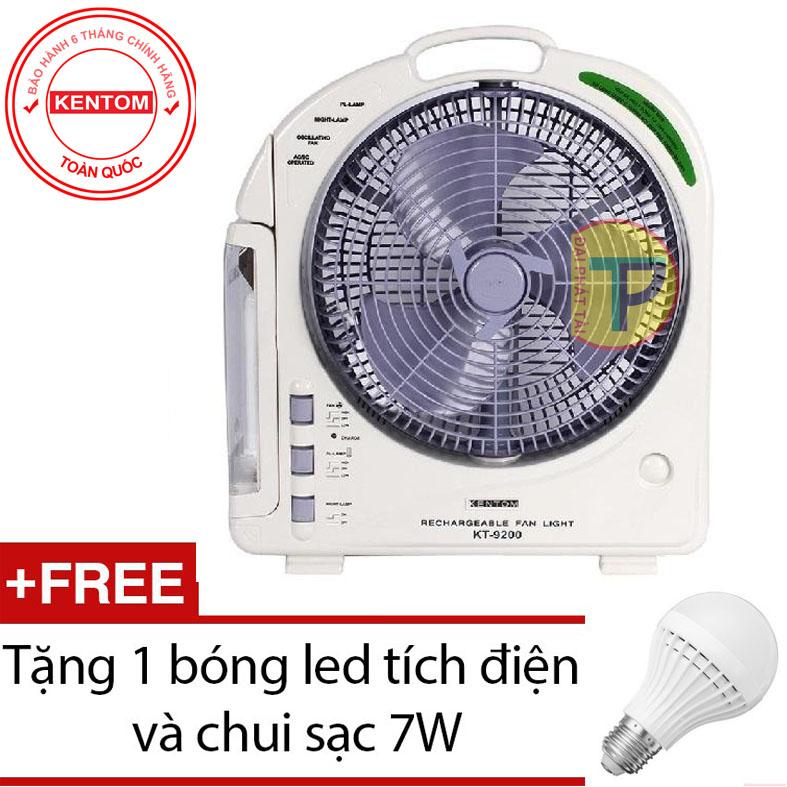 Quạt sạc kiêm đèn sạc Kentom KT9200 1 bình + Tặng 1 bóng led tích điện và chui sạc 7W