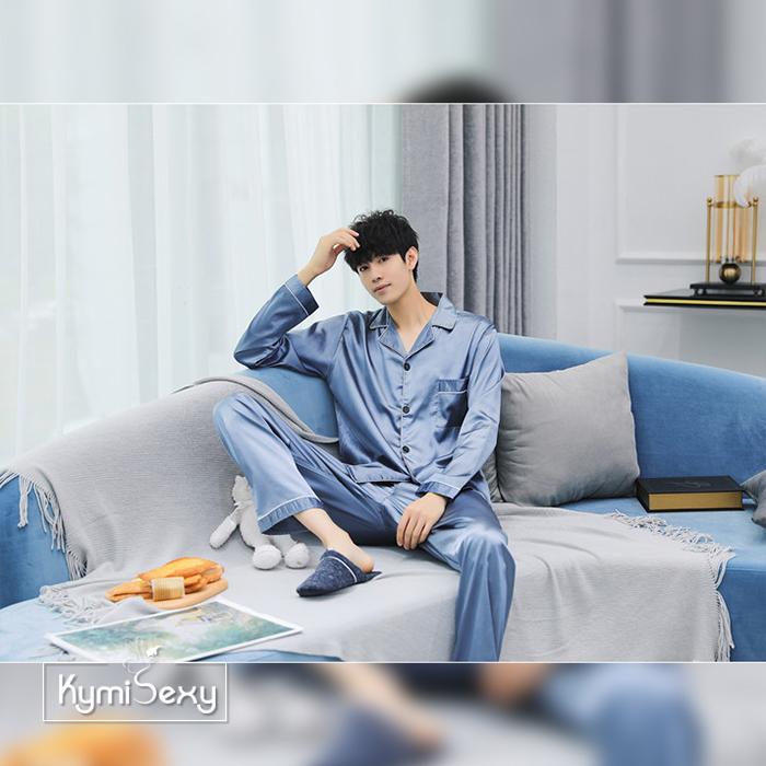 Bộ đồ ngủ nam Pijama phi bóng viền đen Kymisexy