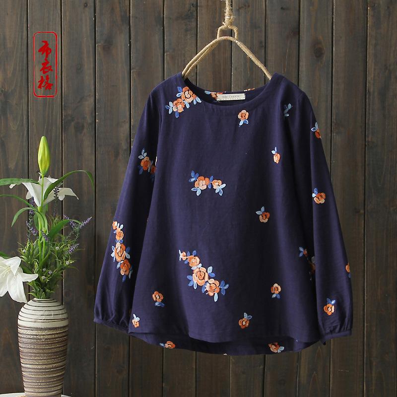 Áo kiểu nữ linen thêu hoa dài tay freesize Akira Store