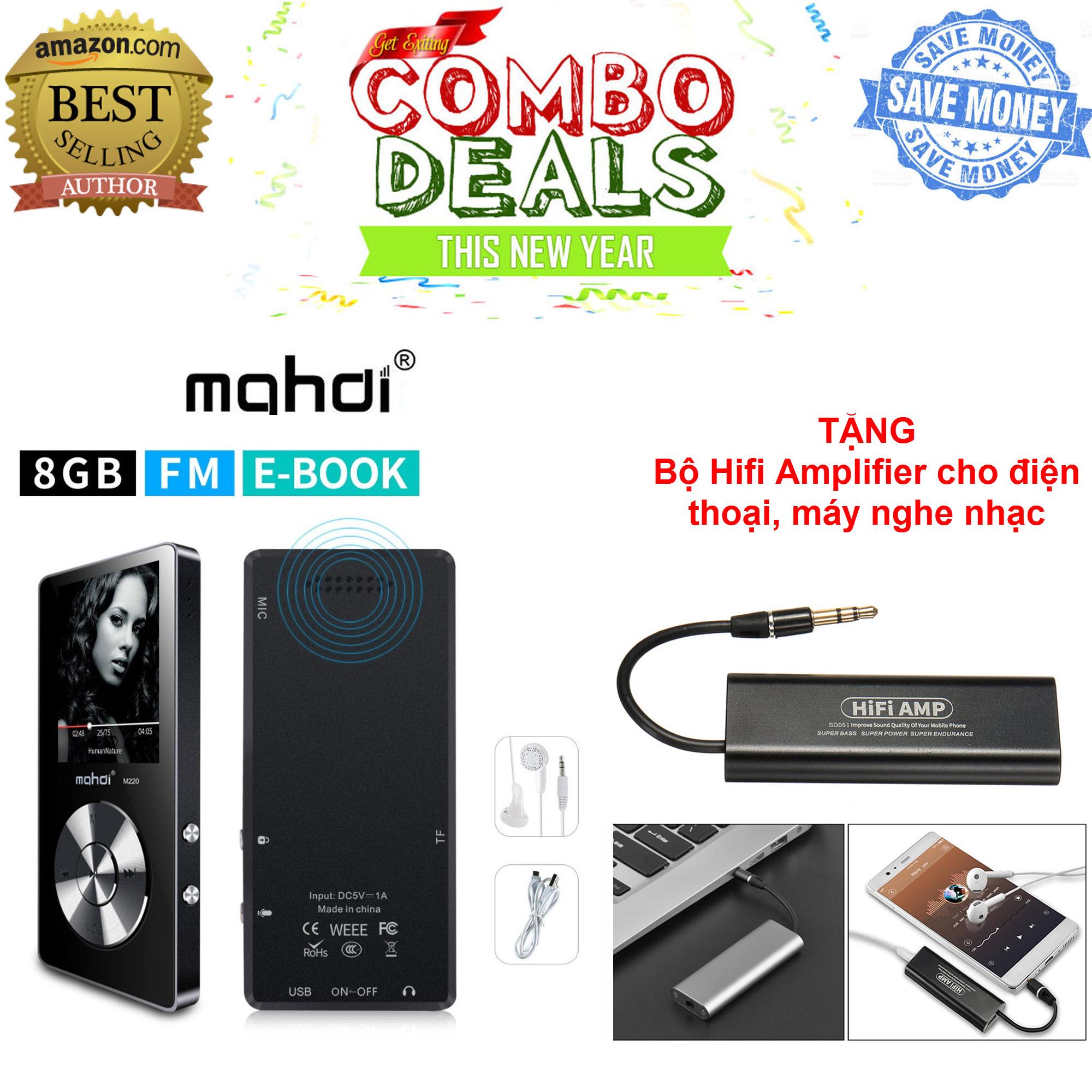 Combo Máy nghe nhạc HI-FI Lossless Mahdi M220 - 8GB (Đen) +  Mini HIFI Stereo Headphone Amplifier AMP 3.5mm AUX Digital Audio Player
