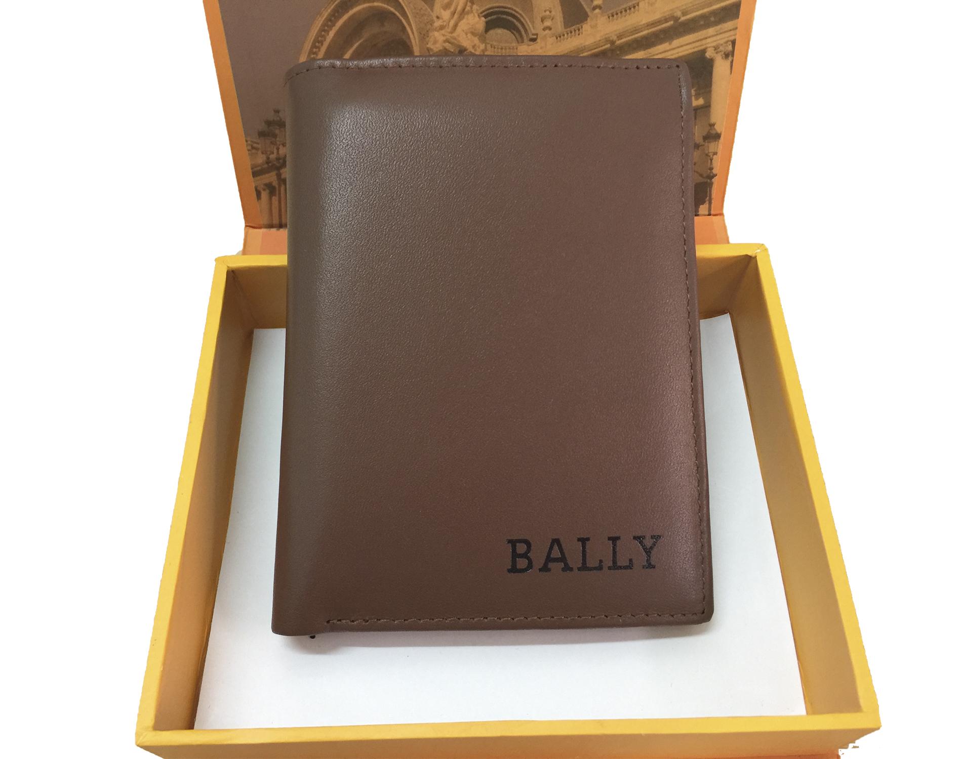 Ví/ bóp nam bally dáng đứng da bò thật nâu đất - full box