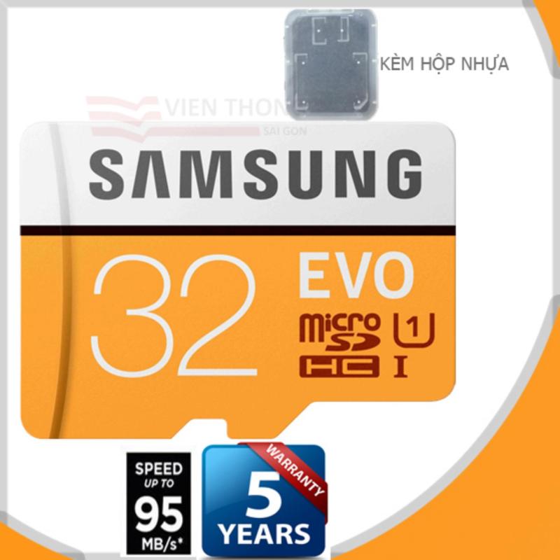 Thẻ nhớ 32gb Samsung EVO up to 95MB/s Micro SDHC Tốc độ cao  (Cam) - Bảo hành 1 đổi 1 + hộp nhựa