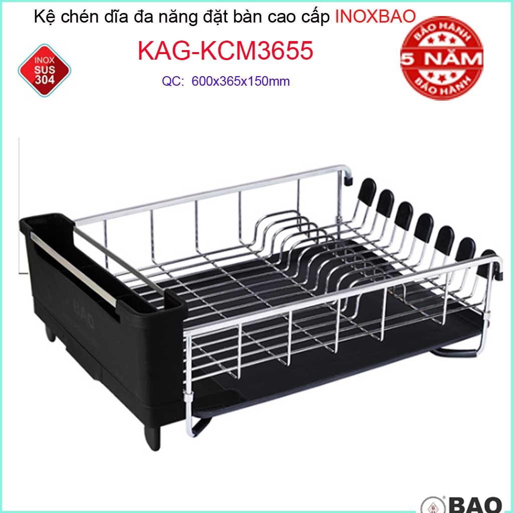 Kệ chén dĩa đa năng inox bảo kag-kcm3655, giá đựng bát đĩa đặt bàn sus304 dập đặc cao cấp 60cm có ống đũa siêu bền
