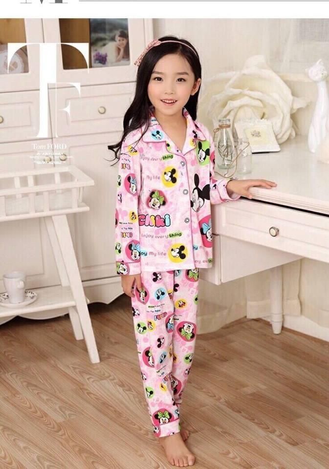 Bộ pizama dài cho bé gái thun cotton xinh mát 9-42kg - hàng vnxk