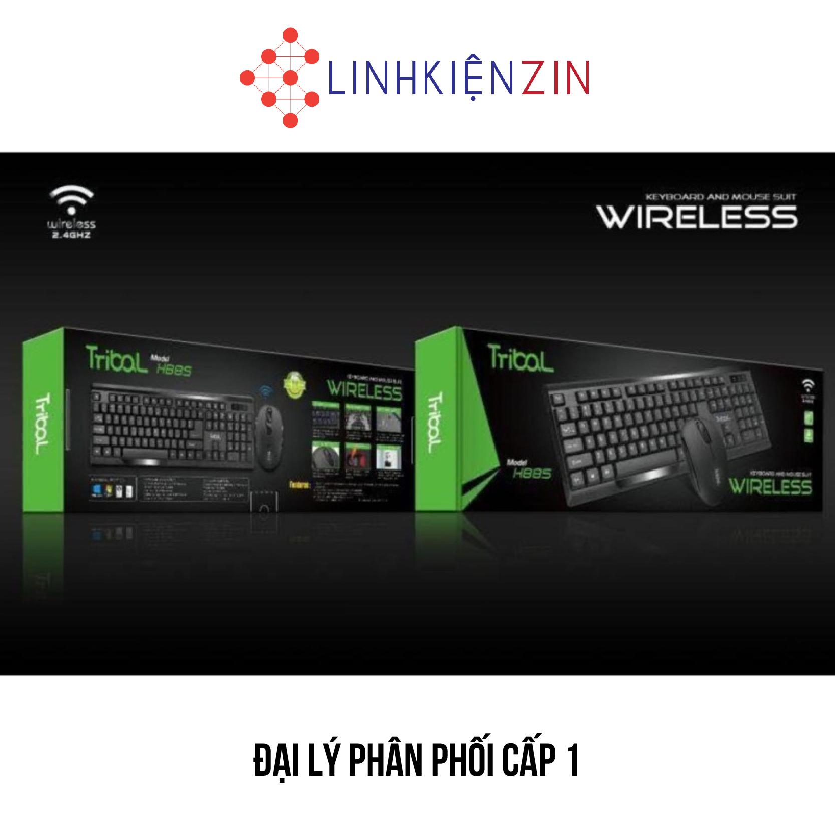Bộ bàn phím và chuột không dây tribal h88s + tặng 2 pin + bảo hành 02 năm