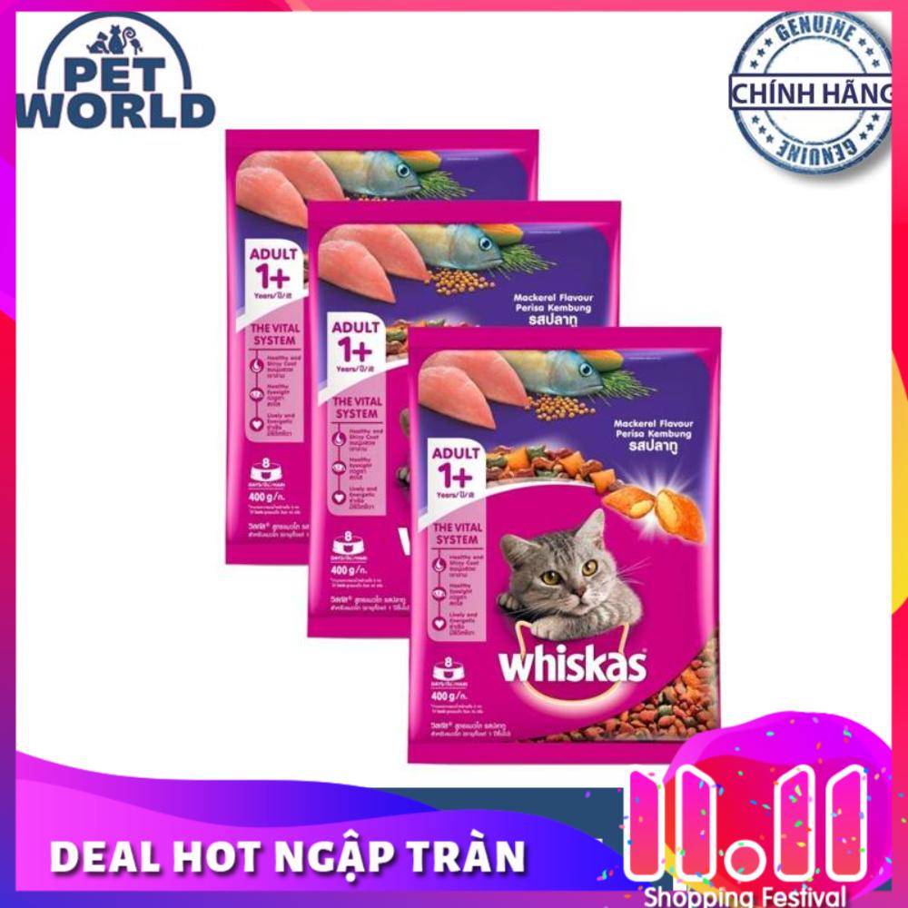 Bộ 3 túi thức ăn mèo Whiskas vị cá thu 400gr