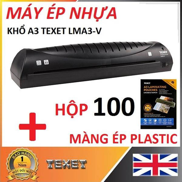 Máy ép nhựa khổ a3 texet lma3-v và hộp 100 tờ màng ép nhựa a3 texet 250 micron