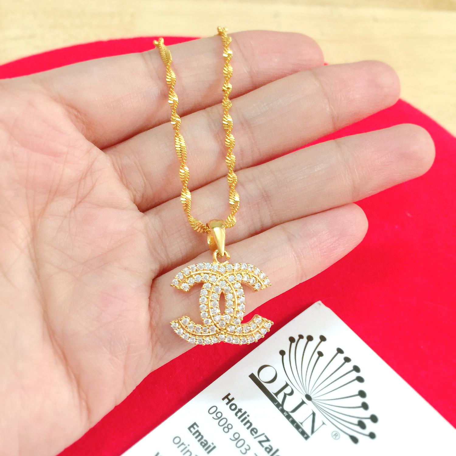 Dây chuyền nữ mạ vàng 24k xoắn mặt đính đá cao cấp Orin D3302 - Long Tien