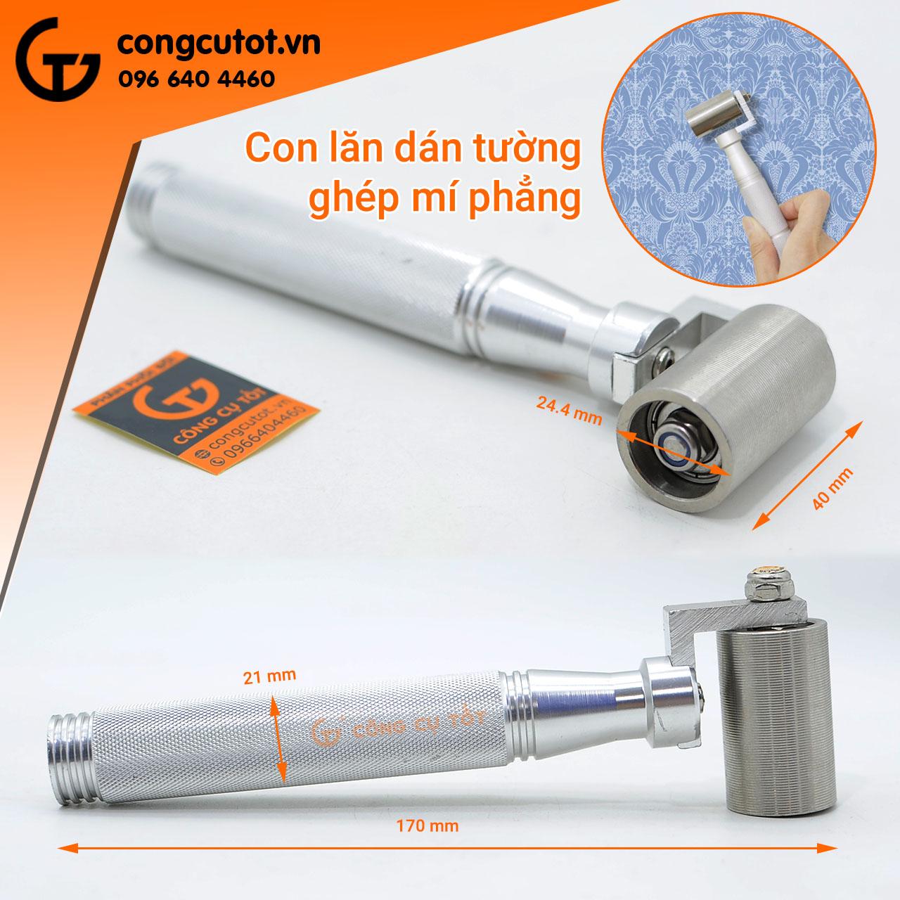 Con lăn dán lề giấy dán tường bằng thép không gỉ khổ 40mm, Dễ dàng ghép mí giấy và dán phẳng các lề giấy dán tường, Hai vòng bi hai đầu trục lăn để đảm bảo độ bền, tăng độ linh hoạt khi lăn, lực đều hơn