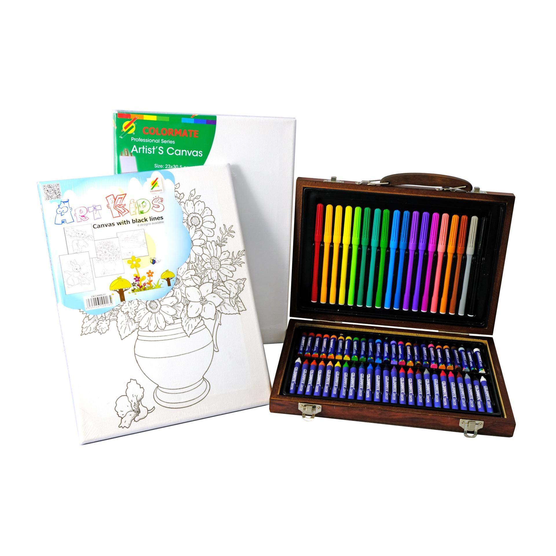 Combo1: hộp gỗ ms-67w + khung canvas trắng + canvas hình colormate