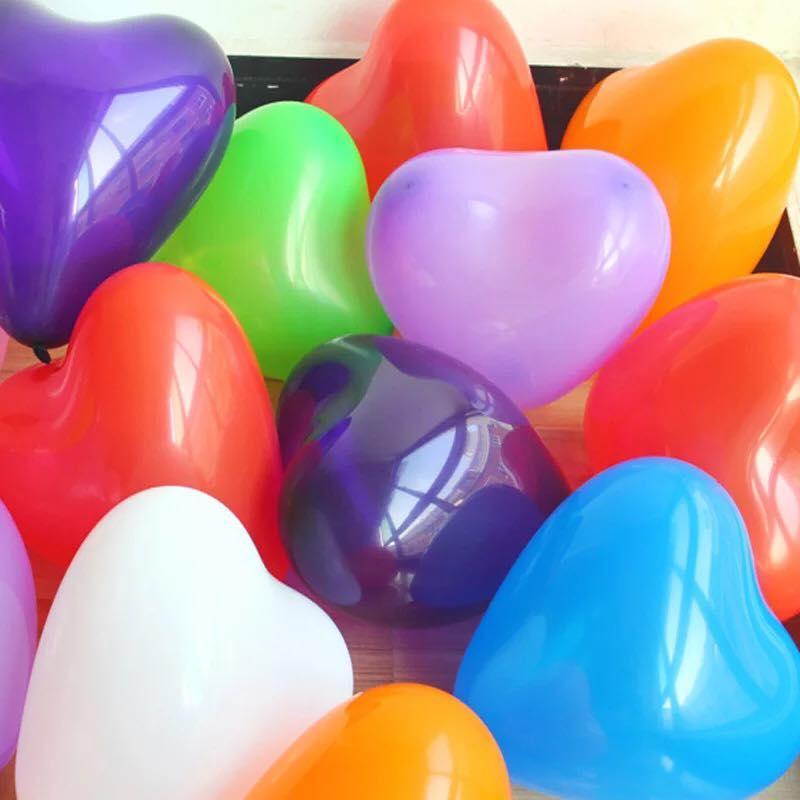 Bộ 100 Bong Bóng Bay Balloon Hình Trái Tim Nhiều Màu