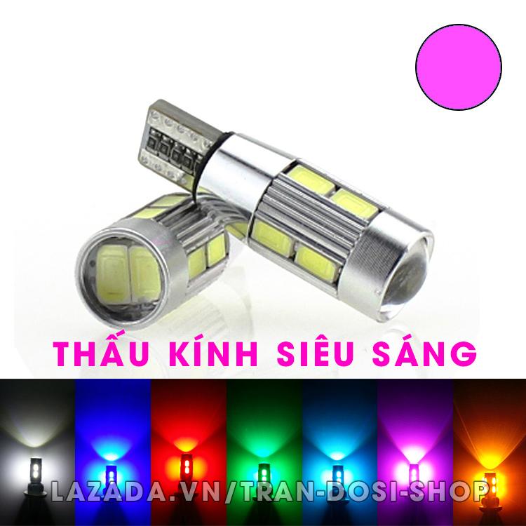 Cặp (02 bóng) đèn LED demi, xi nhan thấu kính siêu sáng T10 10SMD 5630 (Tím hồng)