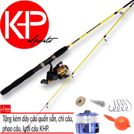 Bộ cần câu 2 khúc khp 2m1 v2 vàng tặng kèm set 5 phụ kiện + máy 200