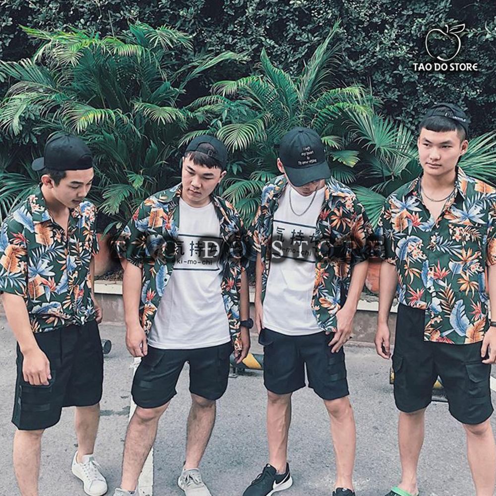 Áo sơ mi hoạ tiết hoa lá hawai đi biển - smt10