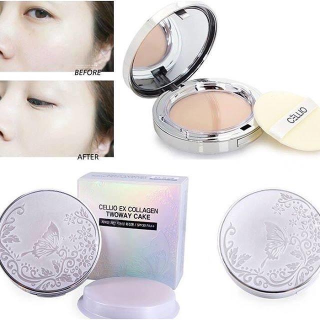 Phấn phủ siêu mịn cellio ex collagen twoway cake hàn quốc 30g + thêm 1 lõi