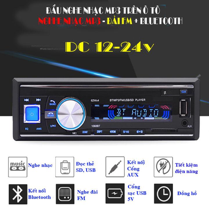 [Hỗ trợ lắp đặt tại Bắc Giang] Đầu nghe nhạc MP3 Bluetooth cho ô tô tả DC12-24V 1068BT