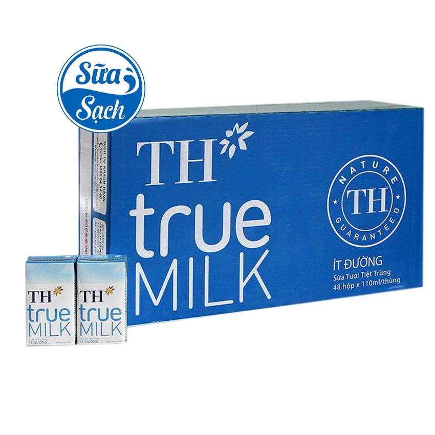 Thùng 12 lốc sữa TH true milk ít đường 110ml