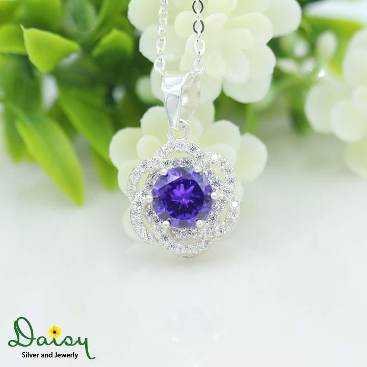 Dây chuyền bạc, vòng cổ đẹp, dây chuyền đẹp, dây chuyền nữ, dây chuyền nữ đẹp, vòng đeo cổ nữ, dây chuyền bạc nữ hoa anh thảo - tím chất liệu bạc ta thương hiệu daisy jewelry