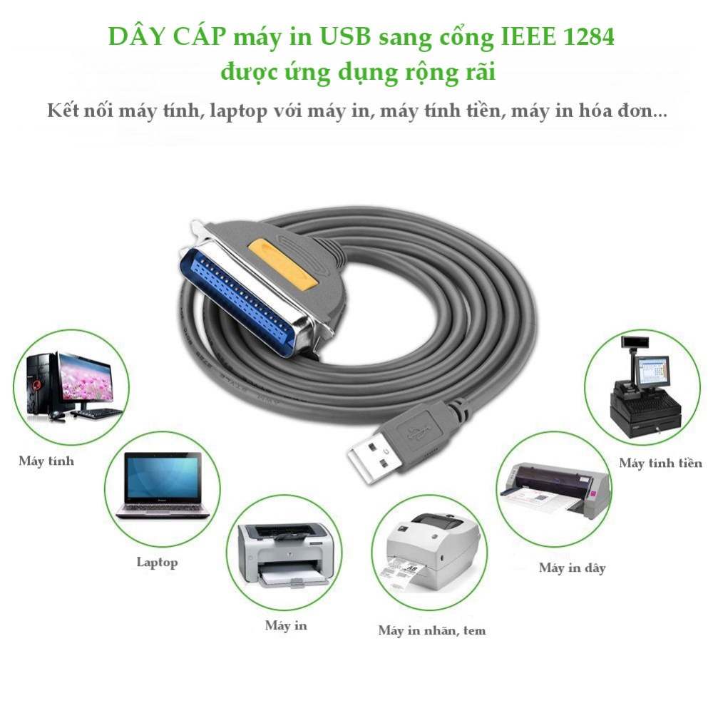 Dây máy in USB sang IEEE1284 Parallel 1m UGREEN CR124 30226 Dây máy in USB sang IEEE1284 Parallel 1m UGREEN CR124 30226