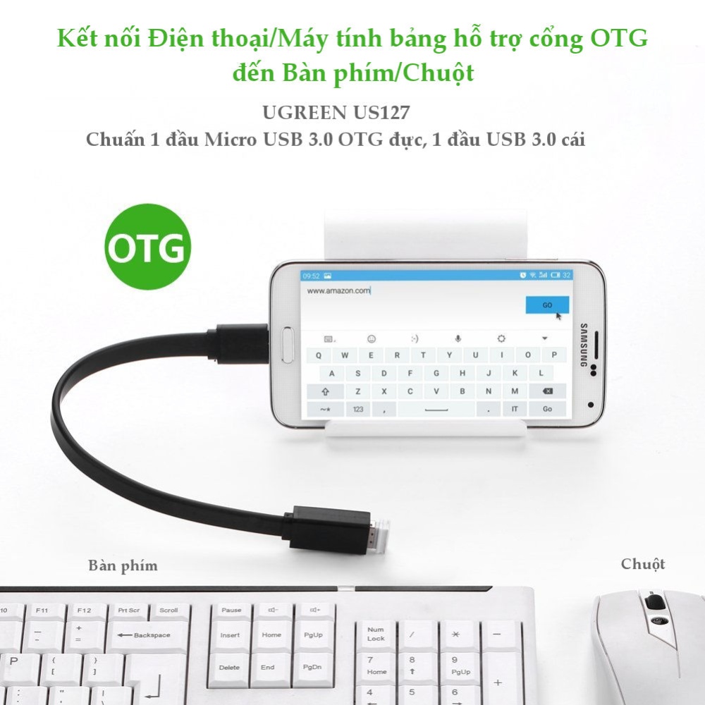 Dây Micro USB 3.0 B OTG sang USB 3.0 dạng dẹt cho Samsung Note 3/S5/I9600/G900... dài 20CM UGREEN US127 Dây Micro USB 3.0 B OTG sang USB 3.0 dạng dẹt cho Samsung Note 3/S5/I9600/G900... dài 20CM UGREEN US127