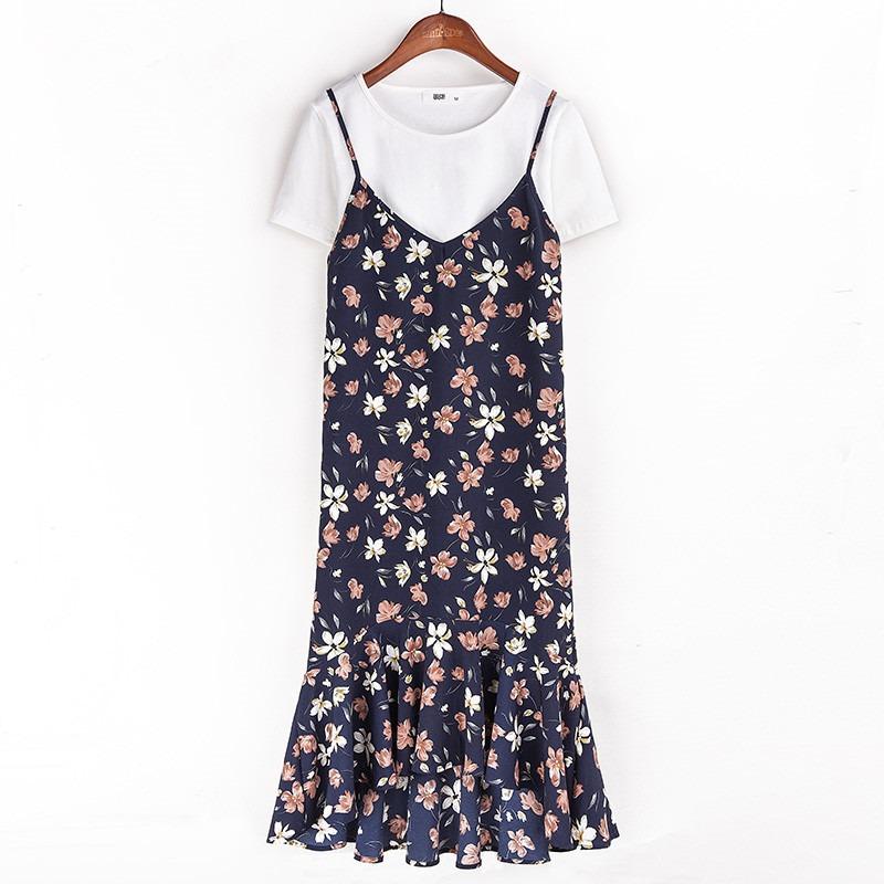 Đầm (váy) bầu yếm voan chiffon dáng dài 2 dây xếp ly chân hoa nhí mùa thu STT-VB01 ( không kèm áo trong)