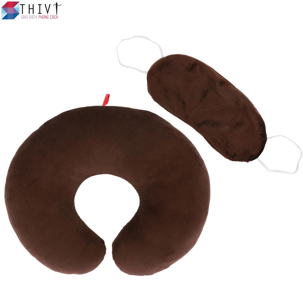 Combo gối cổ và bịt mắt du lịch màu trơn thivi