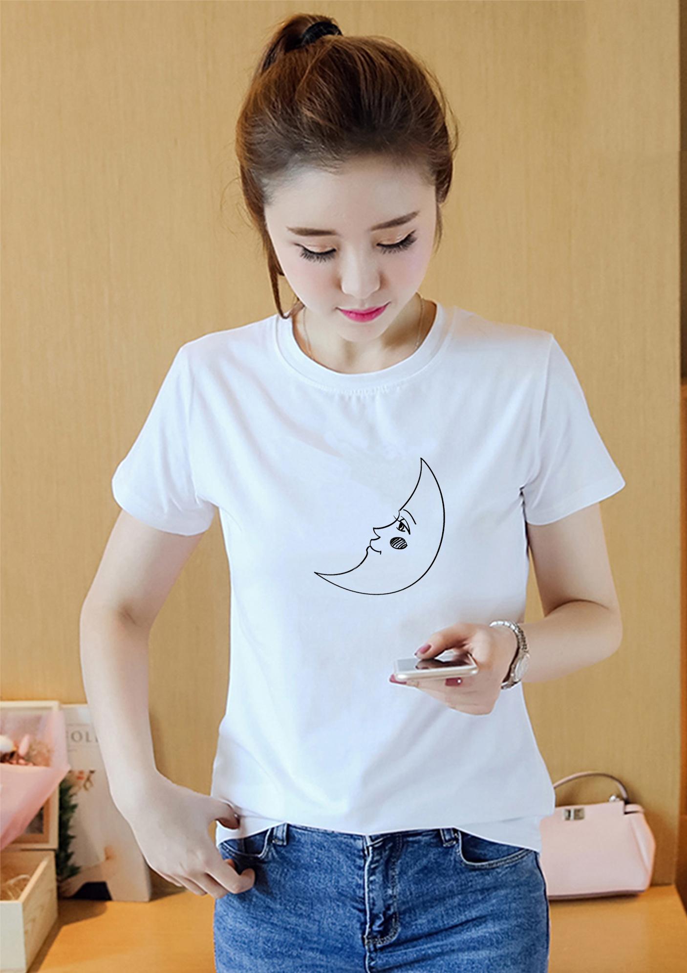 [HCM]Áo thun nữ in hình nửa vầng trăng form rộng vải dày mịn AoK1835