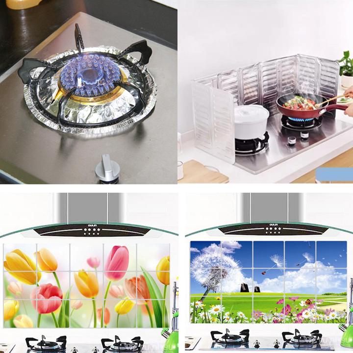 Combo miếng chắn dầu mỡ + 2 giấy dán tường cách nhiệt+ 10 tấm lót nhà bếp