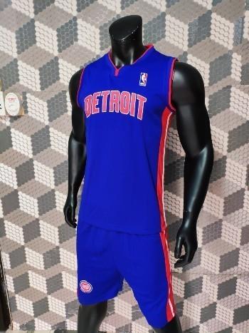 Quần áo bóng rổ detroit xanh bích phối đỏ thun mè