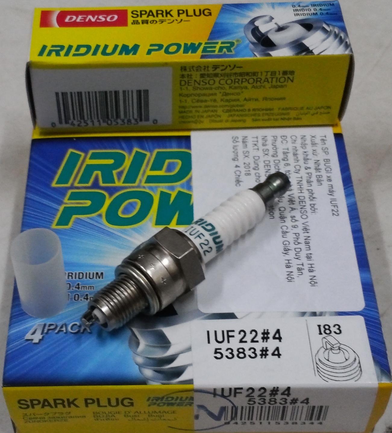 Bugi xe máy Denso Iridium Power IUF22 , Bugi IUF22 chân ngắn dành cho Cub 50 70 90 Dream Wave 100 Wave ZX Future 110 Sirius Jupiter Taurus Gravita Cuxi Axelo Viva Smash Viva 110 Shogun Revo Attila