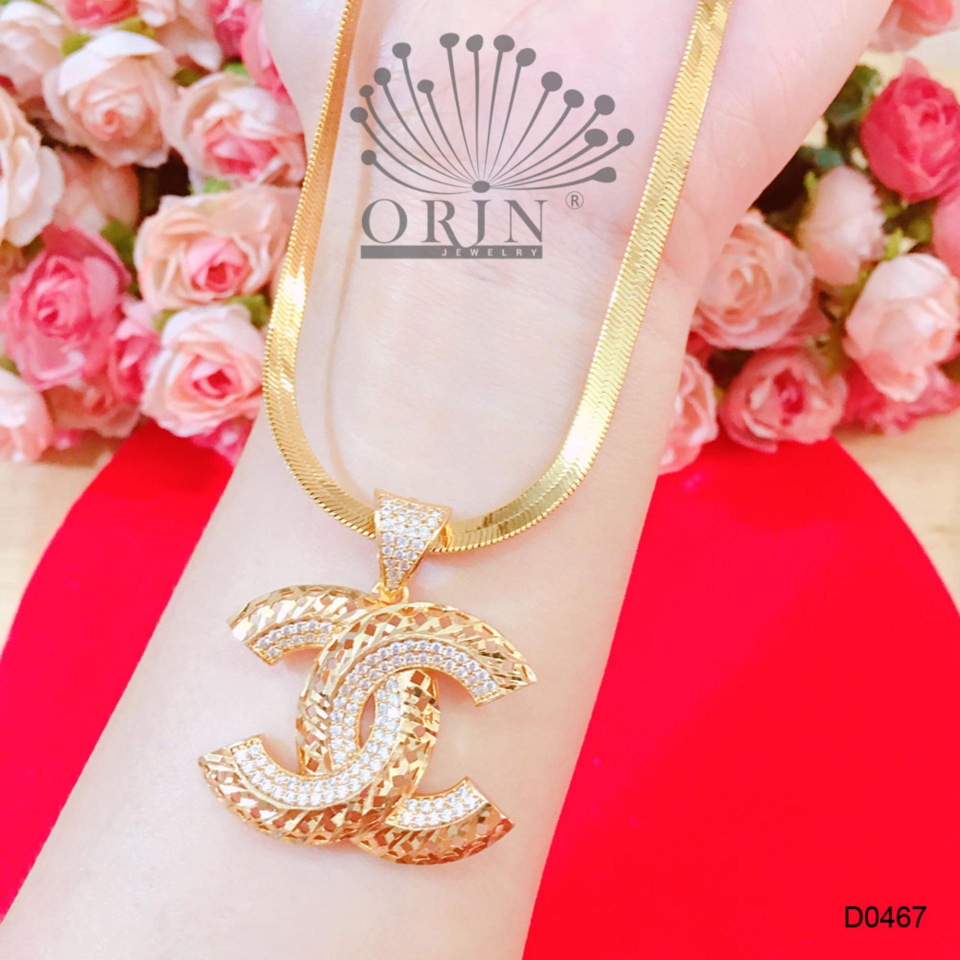 Dây chuyền nữ dạng mì dẹp mặt chữ X sọc lưới đính đá cao cấp Orin D4067 - Long Tien