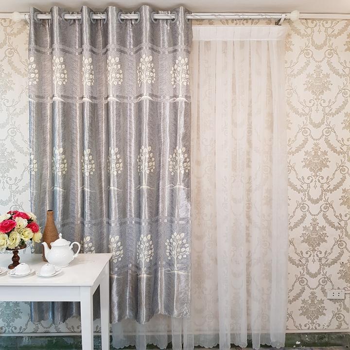 [HCM]Rèm Cửa Sổ may sẵn -  Vải gấm in cao cấp - Họa tiết bình hoa thiết kế riêng - Một Tấm 170x200 cm - Khoen Lỗ Cao Cấp R7-11