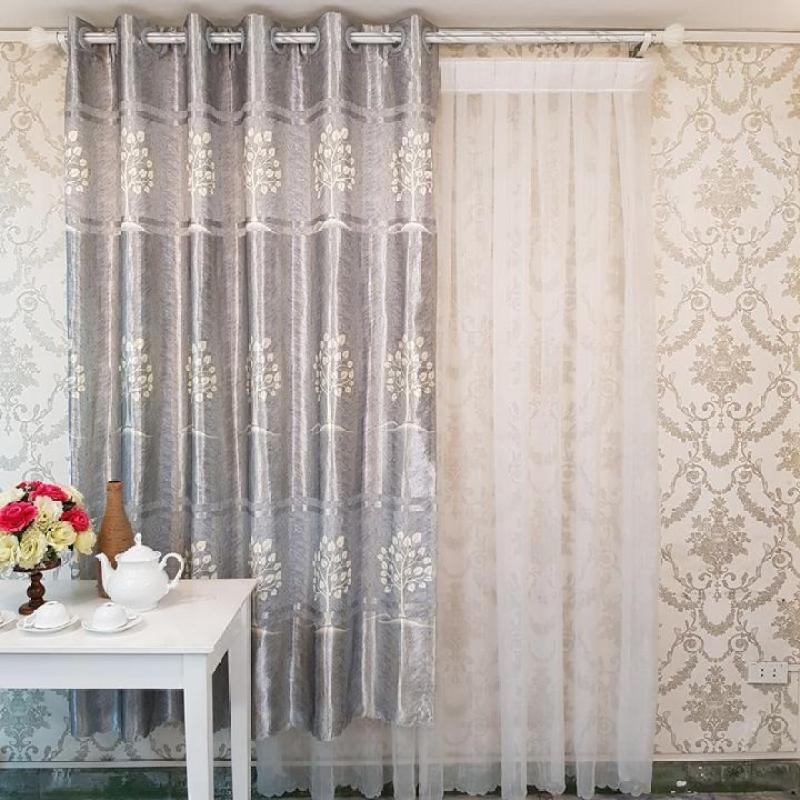 Rèm Cửa Sổ may sẵn - Vải gấm in cao cấp - Họa tiết bình hoa thiết kế riêng - Một Tấm 170x200 cm - Khoen Lỗ Cao Cấp R7-11