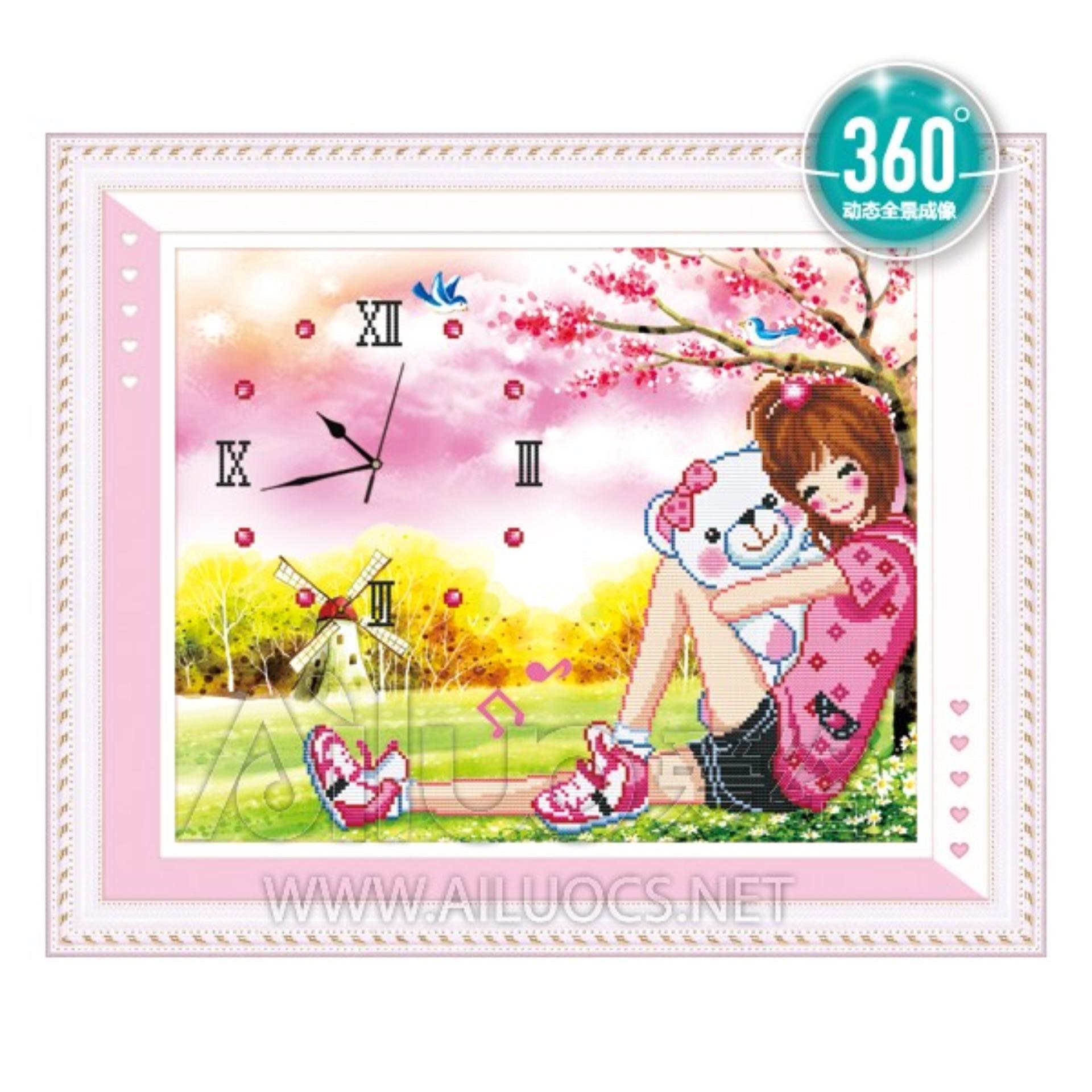 Tranh đính đá đồng hồ cô gái 71458 kt 61x50cm chưa đính