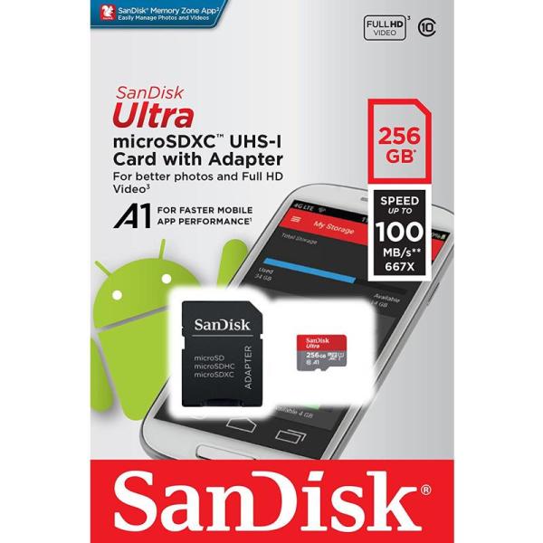 [HCM]Thẻ nhớ MicroSDXC SanDisk Ultra A1 256GB 100MB/s kèm adapter (Đỏ) - Phụ Kiện 1986